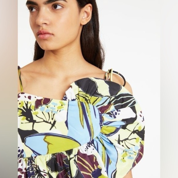 Tanya Taylor Claudette Tie-Shoulder Ruffle Peplum Tank Top in Zest NWT! - Picture 3 of 14